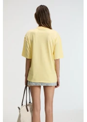 GRIMELANGE Nitza Women's 100% Cotton Oversize Crew Neck Yellow T-Shirt