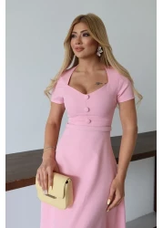 MILANOFOX Square Neck Belted Button Detailed Flared Double Dress – Stylish Comfortable Casual and Special Occasion Dress