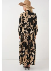 Bigdart 2423 Model Authentic Patterned Beige Dress