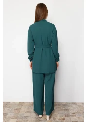 Modest Emerald Green Woven Top and Bottom Set TCTSS24US00061