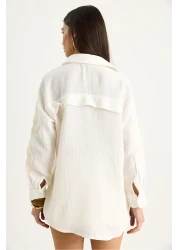 Bianco Lucci Women's Süzene Embroidered Oversize Muslin Shirt 2094 60283361