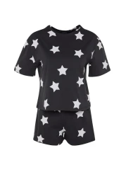  Collection Multicolor 100% Cotton Star Pattern Shorts Knitted Pajamas Set Thmss22Pt0501