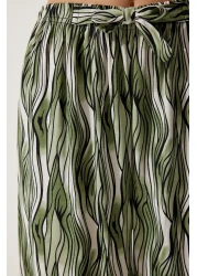 Happiness İstanbul بنطلون بالازو فسكوزي منقوش باللون الكاكي للنساء EN00606