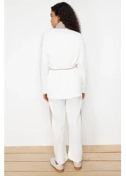  Modest Ecru Scuba Fabric Bottom-Top Set - Piping Knitted Diver TCTAW24US00071