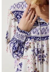 Happiness İstanbul فستان فيسكوز طويل كبير الحجم منقوش باللون الأرجواني للنساء DD01309