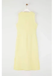  Collection Light Yellow Belted Linen Blend Midi Woven Shirt Dress Twoss25El00651