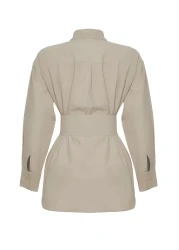  Collection قميص منسوج كبير الحجم بتفاصيل حزام حجري TWOAW25GO00025