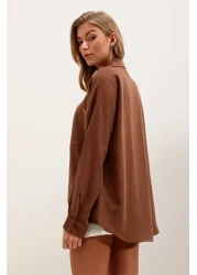 Bigdart 20153 Single Pocket Oversize Linen Shirt - Brown