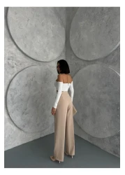 Zeo Basic Women's High Waist Velcro Closure Palazzo Pants