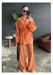 My Blog Orange Shawl Collar Kimono Pants Set - 98655
