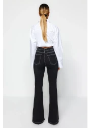  Collection Black Contrast Stitching High Waist Flare Jeans Twoss22Je0460