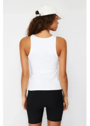  Collection White Recovery 2 Layers With Pad Inside Sports Bra Square Collar Knitted Sports Top/Blouse THMSS24BZ00002