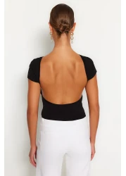  Collection بلوزة سوداء محبوكة قابلة للتمدد من القطن بدون ظهر TWOSS23BZ00912