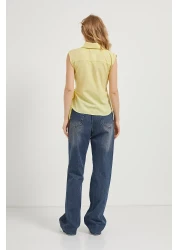 Arma Life Women's Side Tie Sleeveless Double Breasted Collar Yellow Blouse