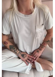 Pijamaevi Gray Dublin Short Sleeve Lace Women's Pajamas Set