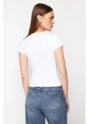  Collection Crew Neck Short Sleeve Polyamide Knitted T-Shirt - Fitted, White TWOSS24TS00238