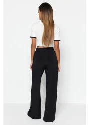  Collection بنطلون محبوك عالي الخصر قابل للتمدد - أسود مريح ذو قصة واسعة الساق TWOSS23PL00129