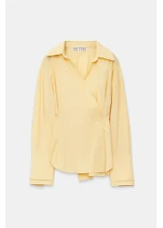 Setre Butter Yellow Waist Detailed Asymmetric Closure Long Sleeve Wide Cut Shirt
