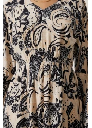 Happiness İstanbul فستان فيسكوز صيفي منقوش باللون البيج للنساء DD01303