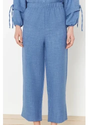  Modest طقم علوي منسوج من الكتان باللون النيلي TCTSS24US00062