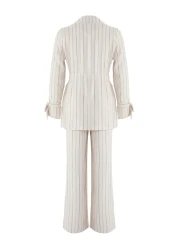  Modest Beige Linen Blended Striped Woven Under-Upper Set Tctss25Us00027