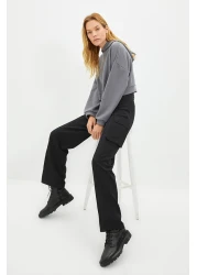  Collection Black Cargo Straight Cut Woven Double Pocket Woven Trousers TWOAW22PL0343