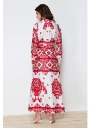  Modest فستان سهرة منقوش من الساتان المنسوج باللون الفوشيا TCTSS24EB00039