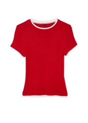  Collection Flexible Viscose Fabric - Color Block Red T-Shirt TWOSS24TS00063