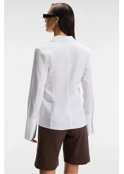 GRIMELANGE قميص PAPILUS النسائي العادي 100% من القطن العضوي الرقيق ذو الياقة الطويلة والأكمام الطويلة باللون الأبيض