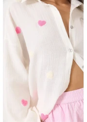 Bianco Lucci قميص نسائي من الموسلين مقاس كبير ومطرز على شكل قلب Süzene 2036 60283052