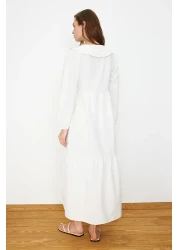  Modest فستان منسوج من الكتان بتفاصيل تطريز إكرو TCTSS23EB00257