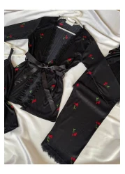 Pijamacs Black Cherry Patterned Pegasus Pajama Set with Apron