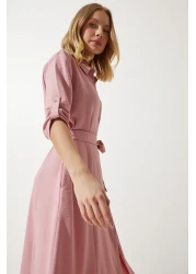 Happiness İstanbul Women's Candy Pink Belted Shirt Dress DD01256