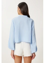 Lovelyİstanbul Musseline Blouse with Scalloped Tie Detail Sky Blue Lfh0002