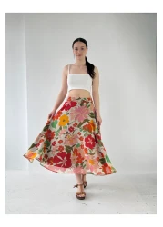 Retrobird Floral Valerie Chiffon Flared Lined Long Skirt Women's Cream