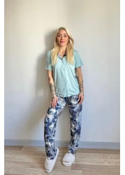 Pijamaevi Mint Florado Exclusive Front Buttoned Short Sleeve Women's Pajamas Set