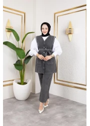 HARMAN BUTİK Women's Beaded Buckle Vest-Pants 2-Piece Set