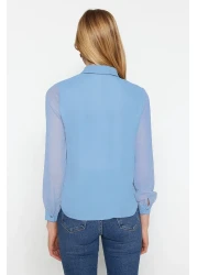  Collection Light Blue Woven Shirt - Transparent Sleeve, Regular Fit TWOAW20GO0116