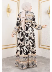 Tesettür Dünyası Beige Greenhouse Patterned Viscose Dress Tsd 250138