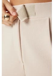 Happiness İstanbul بنطلون نسائي منسوج مريح بخصر كريمي وفيلكرو RV00150