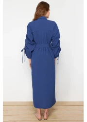  Modest Saks Cotton Shirt Dress with Adjustable Sleeves and Belted - TCTSS23EB00365