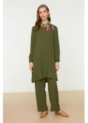  Modest طقم منسوج بأكمام كاكي مرنة وواسعة الساق من Aerobin - بنطلون TCTSS22US0023