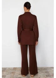  Modest طقم سفلي علوي من قماش الغطس - مع حزام وتفاصيل جيب TCTSS24US00043