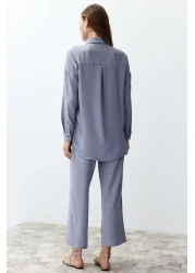  Collection طقم بلوزة وبنطلون رمادي منسوج - أزرار، TWOSS24AU00108