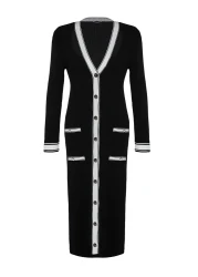  Collection فستان تريكو طويل أسود بألوان متعددة - TWOAW24EL00017