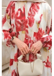 LOCCO فستان نسائي منقوش باللون الأحمر