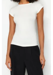  Collection Ecru Premium Viscous Soft Fabric Fitted/Fitted Moon Sleeve Knitted Blouse Twoss23Bz00992