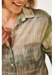 Bianco Lucci قميص نسائي من قماش الشيفون ذو اللون المتغير، قميص منسوج بقصة عادية 60394 60271046