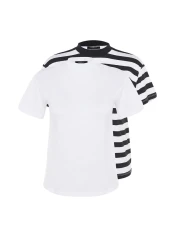  Collection تي شيرت محبوك أساسي بياقة واقفة مخطط باللونين الأبيض والأسود والأبيض TWOSS20TS1500