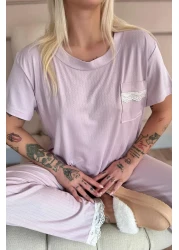 Pijamaevi طقم بيجامة نسائي من الدانتيل بأكمام قصيرة من ليلك دبلن